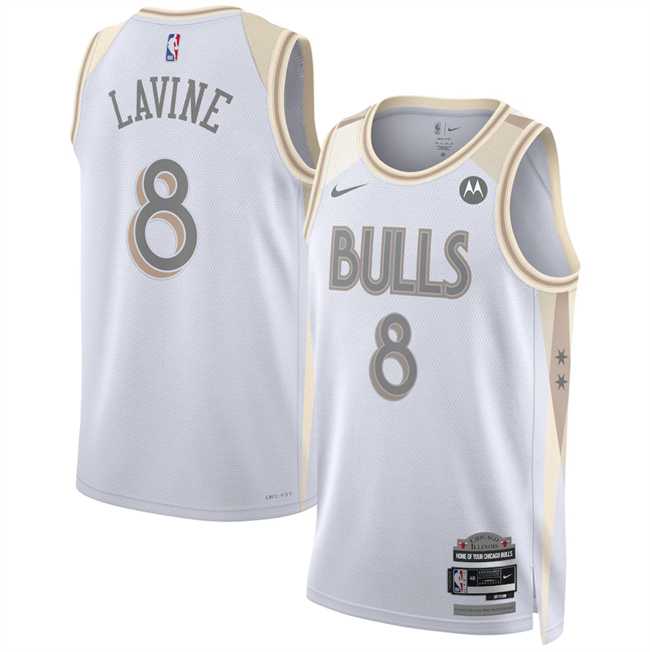 Men%27s Chicago Bulls #8 Zach LaVine White 2024-25 City Edition Stitched Jersey Dzhi->charlotte hornets->NBA Jersey